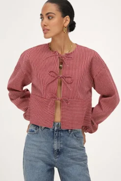 My Jewellery Blouse Rayée Et Blanc Avec Nœuds Rouge Fashion