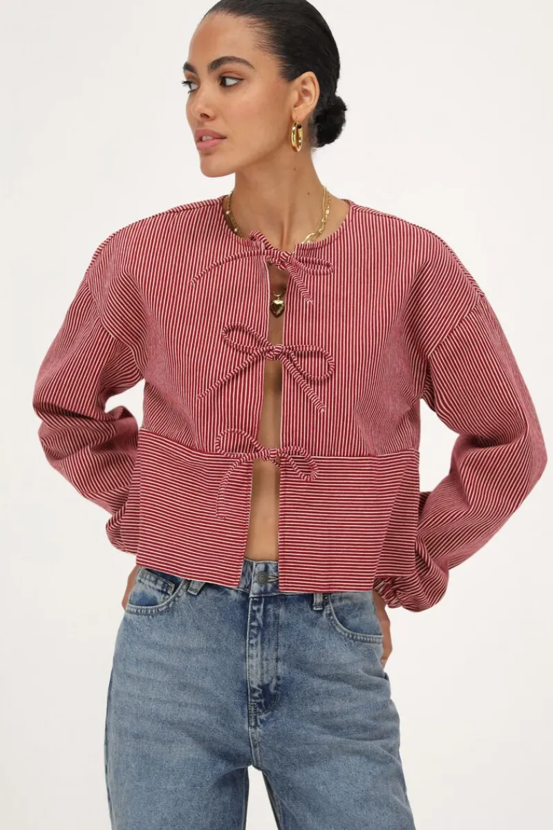 My Jewellery Blouse Rayée Et Blanc Avec Nœuds Rouge Fashion