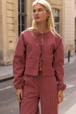 My Jewellery Blouse Rayée Et Blanc Avec Nœuds Rouge Fashion