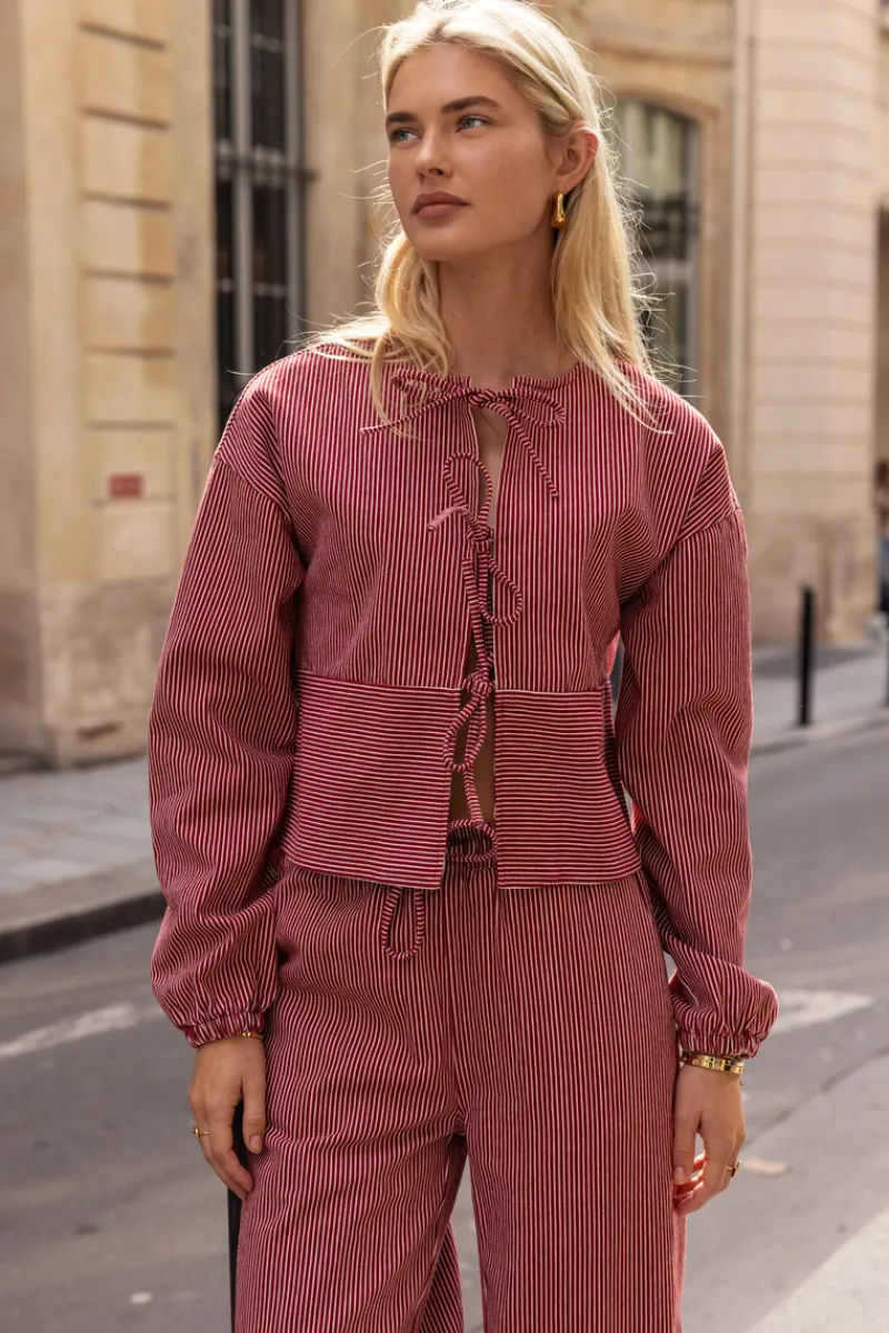 My Jewellery Blouse Rayée Et Blanc Avec Nœuds Rouge Fashion
