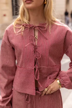 My Jewellery Blouse Rayée Et Blanc Avec Nœuds Rouge Fashion