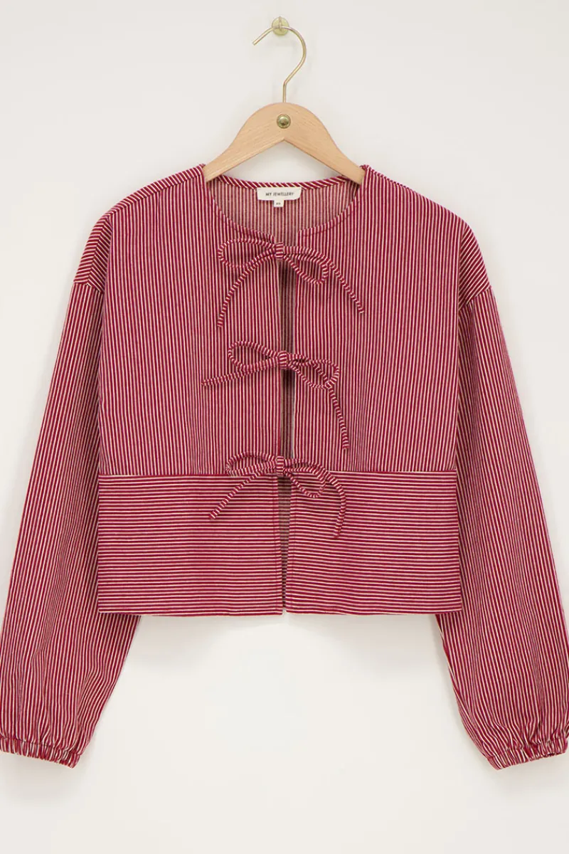 My Jewellery Blouse Rayée Et Blanc Avec Nœuds Rouge Fashion