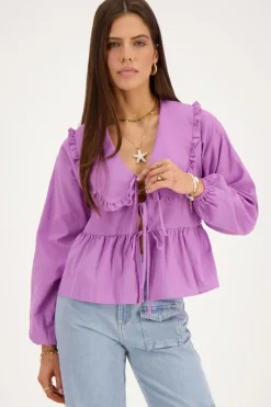 My Jewellery Blouse Rayée te Avec Nœuds Violet Discount