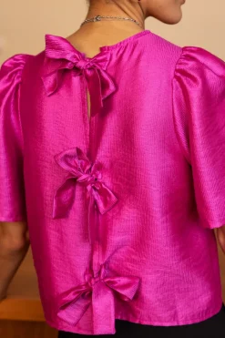 My Jewellery Blouse Avec Manches Plissées Et Nœuds Rose Clearance