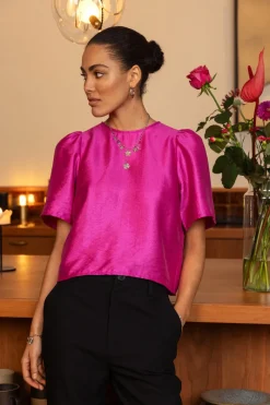 My Jewellery Blouse Avec Manches Plissées Et Nœuds Rose Clearance