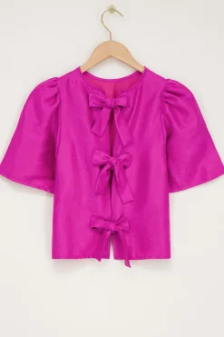 My Jewellery Blouse Avec Manches Plissées Et Nœuds Rose Clearance