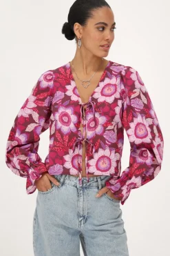 My Jewellery Blouse Rose Avec Nœuds Et Imprimé Floral Outlet