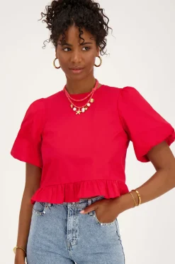 My Jewellery Blouse à Manches Bouffantes Et Nœuds Au Dos Rouge Best