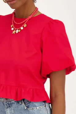 My Jewellery Blouse à Manches Bouffantes Et Nœuds Au Dos Rouge Best