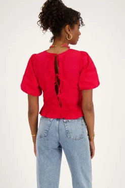 My Jewellery Blouse à Manches Bouffantes Et Nœuds Au Dos Rouge Best