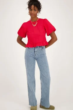 My Jewellery Blouse à Manches Bouffantes Et Nœuds Au Dos Rouge Best