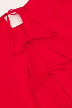 My Jewellery Blouse à Manches Bouffantes Et Nœuds Au Dos Rouge Best