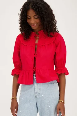 My Jewellery Blouse Avec Nœuds Et Broderies Rouge Fashion