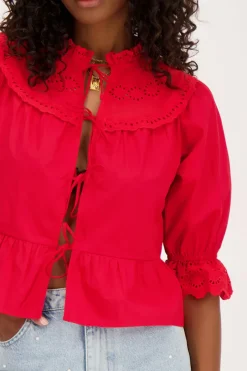 My Jewellery Blouse Avec Nœuds Et Broderies Rouge Fashion