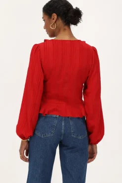 My Jewellery Blouse Avec Volants Et Boutons Rouge Discount