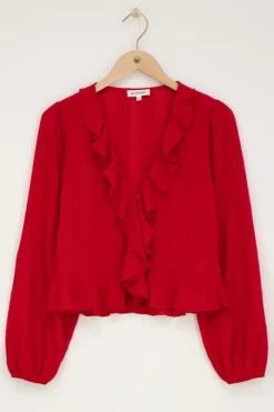 My Jewellery Blouse Avec Volants Et Boutons Rouge Discount