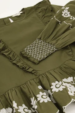 My Jewellery Blouse Vert Foncé Avec Broderie Blanche Vert/Vert foncé Discount
