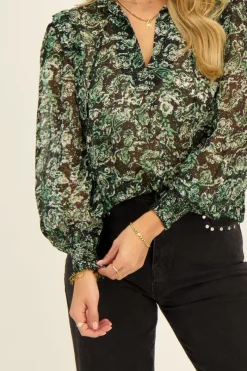 My Jewellery Blouse Verte à Volants Et Imprimé Coloré Best