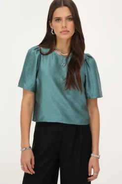 My Jewellery Blouse Verte Avec Manches Plissées Et Nœuds Bleu pétrole Clearance