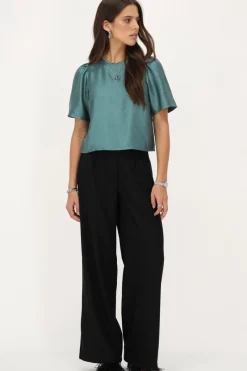 My Jewellery Blouse Verte Avec Manches Plissées Et Nœuds Bleu pétrole Clearance