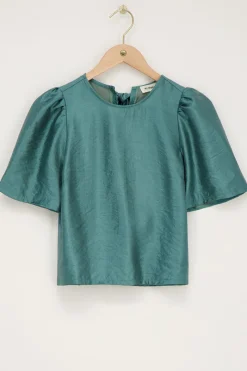 My Jewellery Blouse Verte Avec Manches Plissées Et Nœuds Bleu pétrole Clearance