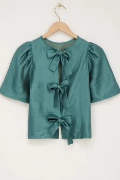 My Jewellery Blouse Verte Avec Manches Plissées Et Nœuds Bleu pétrole Clearance