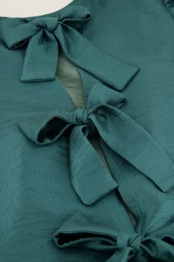 My Jewellery Blouse Verte Avec Manches Plissées Et Nœuds Bleu pétrole Clearance