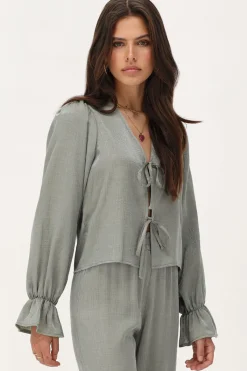 My Jewellery Blouse e Brillante Avec Nœuds Et Manches à Volants Vert Fashion