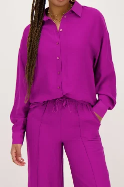 My Jewellery Blouse te à Boutons Violet Discount