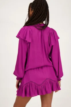 My Jewellery Blouse te à Volants Aspect Satiné Violet Best