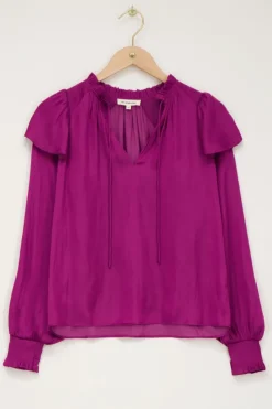 My Jewellery Blouse te à Volants Aspect Satiné Violet Best