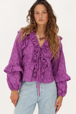 My Jewellery Blouse Violette Avec Broderies Et Nœuds Best