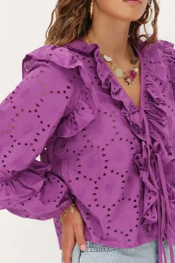 My Jewellery Blouse Violette Avec Broderies Et Nœuds Best