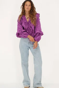 My Jewellery Blouse Violette Avec Broderies Et Nœuds Best