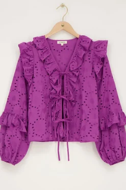 My Jewellery Blouse Violette Avec Broderies Et Nœuds Best