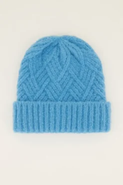 My Jewellery Bonnet En Maille Torsadée Bleue New