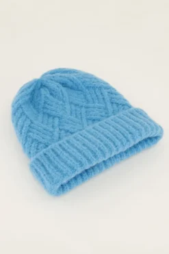My Jewellery Bonnet En Maille Torsadée Bleue New