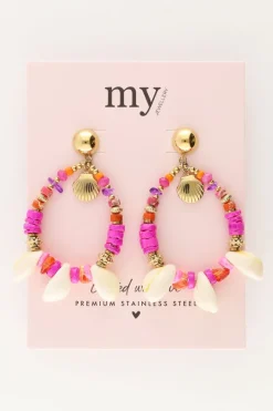My Jewellery Boucle D'oreille Art Avec Perles Roses Et Coquillages Clearance