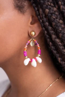 My Jewellery Boucle D'oreille Art Avec Perles Roses Et Coquillages Clearance