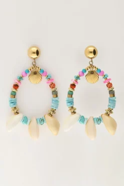 My Jewellery Boucle D'oreille Art Avec Perles Bleues Et Coquillages Discount