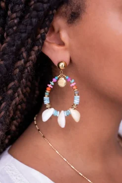 My Jewellery Boucle D'oreille Art Avec Perles Bleues Et Coquillages Discount