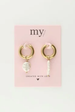 My Jewellery Boucles D’oreille Créoles Ornées De Deux Perles Différentes Fashion