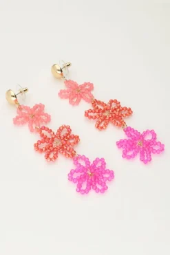 My Jewellery Boucles D'oreilles Avec 3 Fleurs Roses Hot