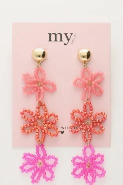 My Jewellery Boucles D'oreilles Avec 3 Fleurs Roses Hot