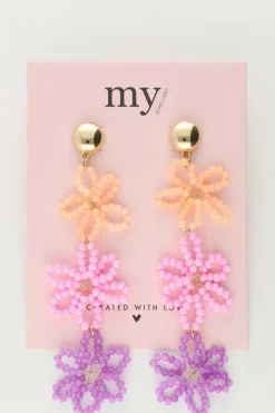 My Jewellery Boucles D'oreilles Avec 3 Fleurs Multicolores Fashion