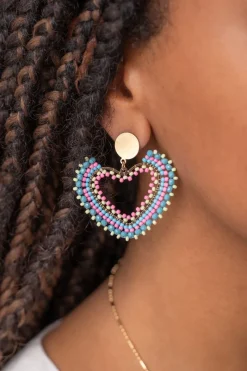 My Jewellery Boucles D'oreilles Avec Cœur En Perles Multicolores Fashion