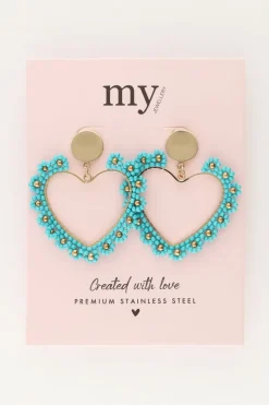 My Jewellery Boucles D'oreilles Avec Cœur Floral Bleu Sale