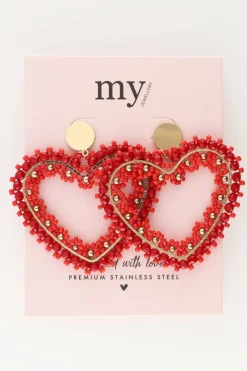 My Jewellery Boucles D'oreilles Avec Cœur En Perles Rouges Outlet