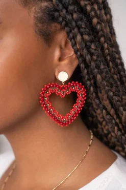 My Jewellery Boucles D'oreilles Avec Cœur En Perles Rouges Outlet