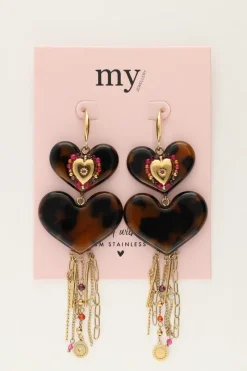 My Jewellery Boucles D'oreilles Avec Cœurs Et Cordons Imprimés Léopard Discount